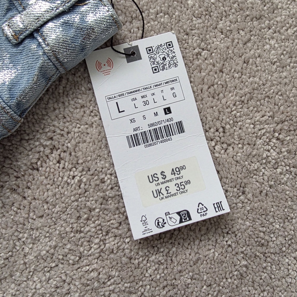 Zara Metallic Light Blue Denim Shorts Skort - Picture 6 of 6
